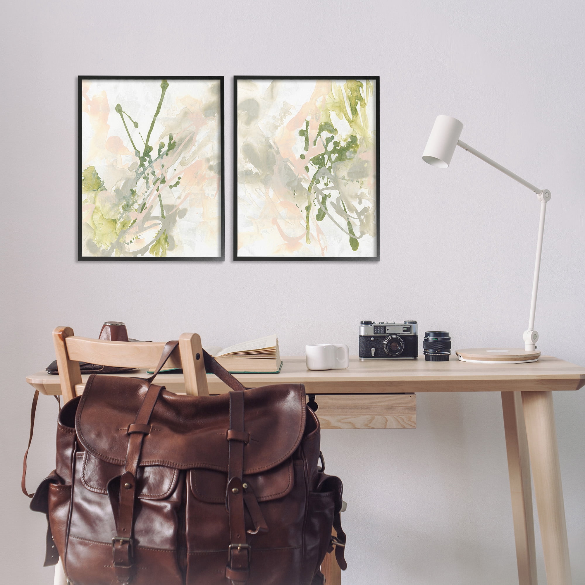 Stupell Industries Subtle Pastel Splatter Abstract Painting Black Framed Art Print Wall Art, 16 x 20, Set of 2