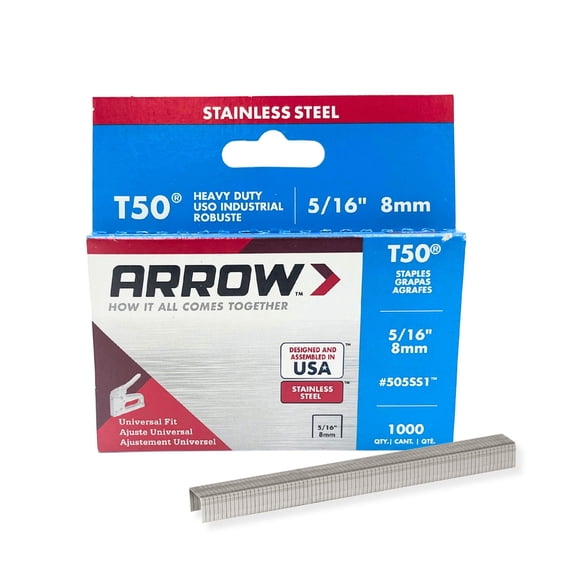 Arrow 505SS1, 5/16" Stainless Steel Staples, 1,000 Piece