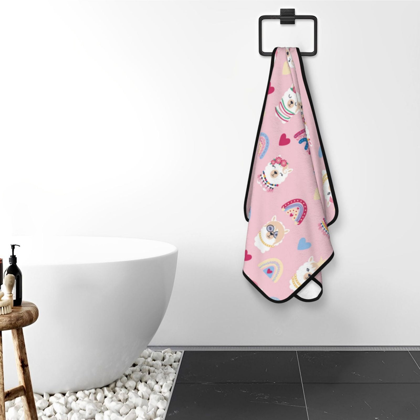 Cotton Bath Towels for Bathroom - Cartoon Cute Alpaca Face Love Microfiber Quick Dry Towels for Body Bath Sheets, Personalized Beach Towel, Soft Shower Towels for Travel Home Beach 27*55in