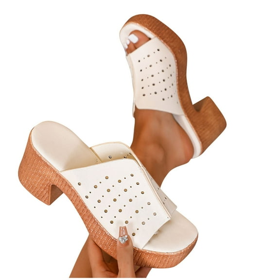 THDHVS Women's Sandals,Dress Shoes for Women,Women's Fashion Casual Summer New Style Solid Color Hollow Open Toe Roman Style High Heels White 9.5