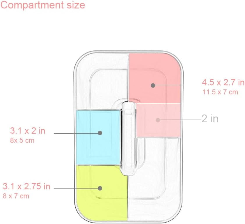 ABCISI Clear Thickened Portable Caddy Tote Box, Shower Caddy with Handle for Art Supplies, Makeup, Crafts, Pencils, Sewing, Office Supplies, 5 Compartments for Dorm, Shelf, Cabinet, Bathroom Storage