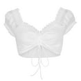 thumbnail image 1 of Timegard Womens Tops Plus Size Lace V Neck Ruched Drawstring Cap Sleeve Cropped Tops Tee Summer Fashion, 1 of 4