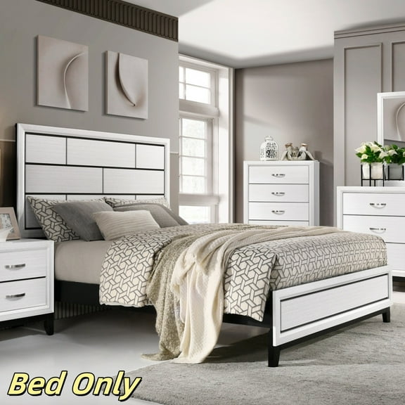 Tcbosik Queen Size Platform Bed with Headboard, Bed Frame for Home, Apartment, Box Spring Needed, Easy Assembly, White