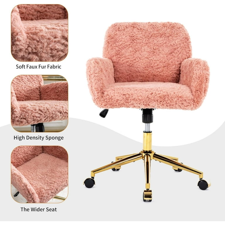 White Desk Chair Faux Fur Vanity Chair, Comfortable Home Office