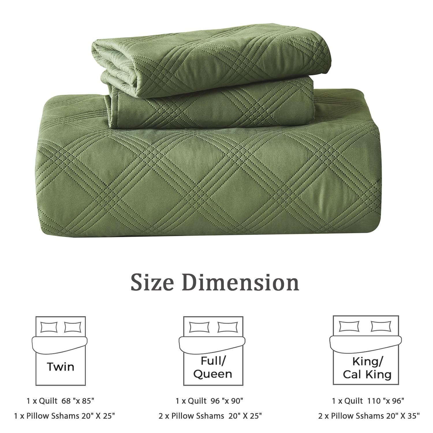 Davulos Reversible Twin Quilt Bedding Set with Pillow Sham Lightweight Quilts Twin Size Soft Bedspreads Bed Coverlets for All Seasons(Dark Green, 68"x85")