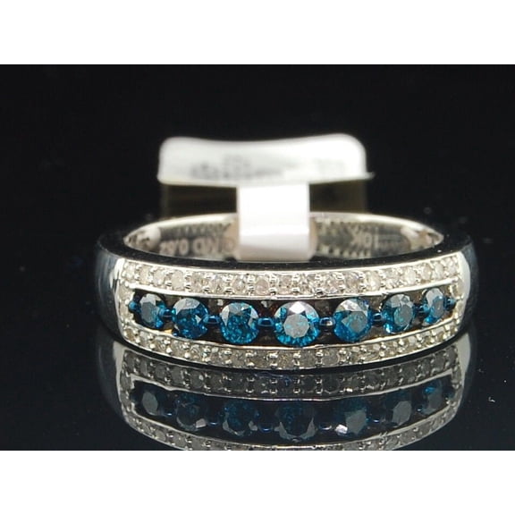 Ladies 10K White Gold Blue & White Diamond Engagement Ring Wedding Band 0.52 Ct.