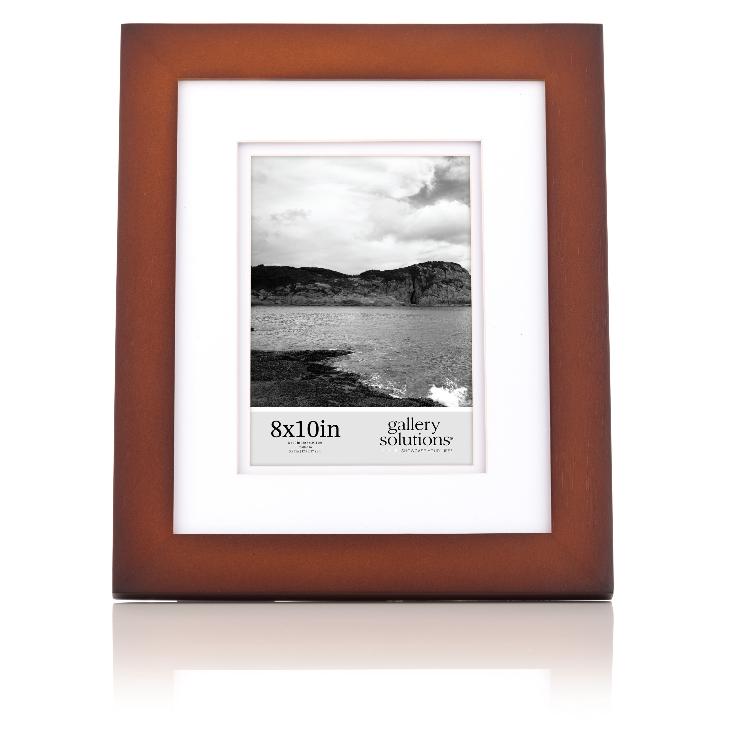 Gallery Solutions Flat Walnut Picture Frame Double White Mat Airfloat Tabletop Wall Display 8" x 10" for 5" x 7" Photos 1-pack