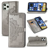 Dteck For Apple iPhone 12 Pro Max 6.7" [Flower Embossed] PU Leather Wallet Flip Folio Protective Case Cover with Card Holder and Stand, Gray