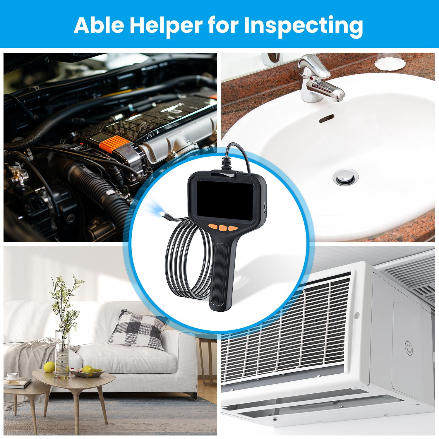 4.3in Borescope,  Endoscope Camera with Light, IP67 Waterproof Endoscope, 1080P HD Inspection Camera, with 16.4ft Wire
