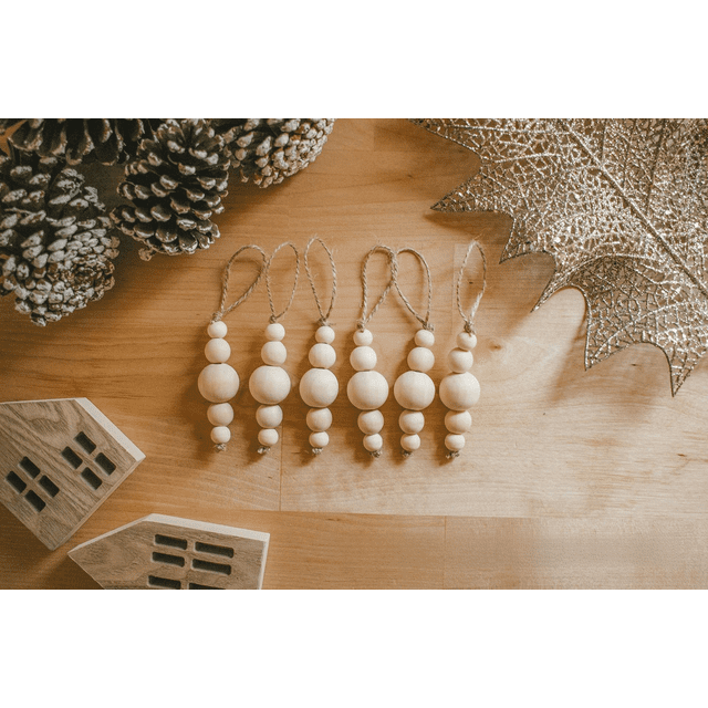Adornos navideños colgantes con cuentas de madera, adornos bohemios para árboles de Navidad, Navidad, hogar