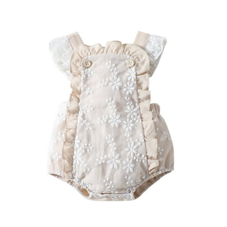 

JAKANYQ Bodysuits Infant Girls Sleeveless Lace Floral Backless Romper Newborn Bodysuits Clothes Loose-Fitting