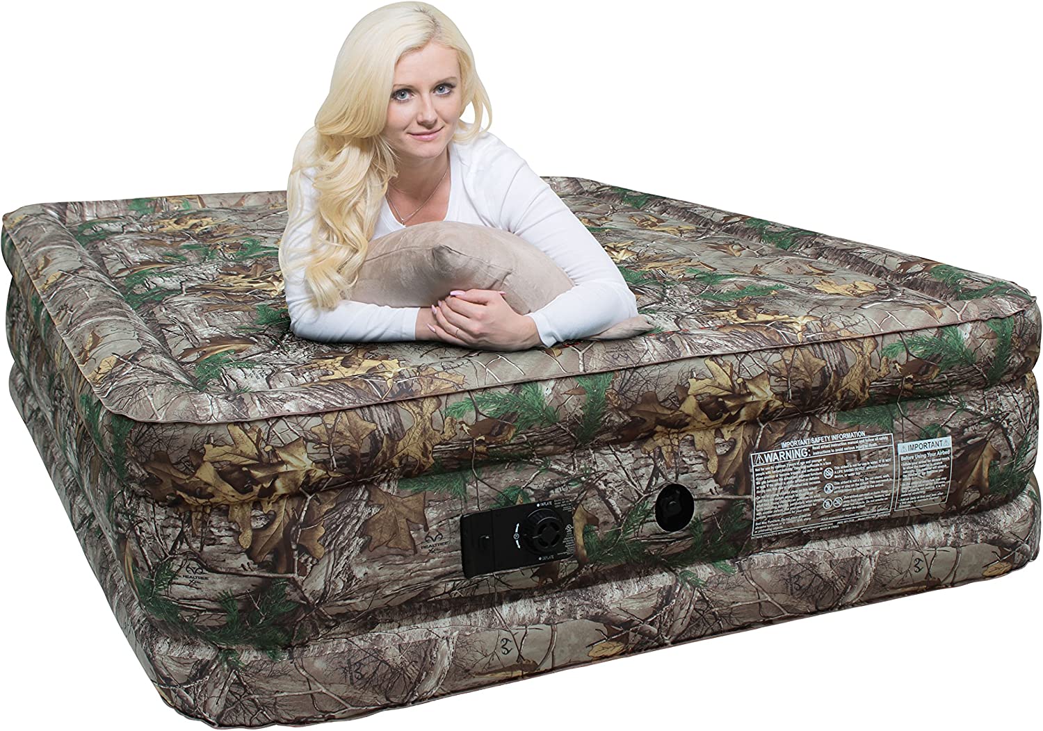 Series Indoor  Outdoor Waterproof Air Mattress with Built-in Electrical Air Pump, Queen 20-inches Tall, Realtree Camo