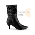 thumbnail image 3 of BLISSFUL STEP Women's Boots Faux Leather Mid Calf Slouch Pointed Toe Kitten Heel Zip Up Boots Black 8, 3 of 6