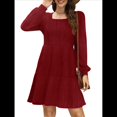 thumbnail image 2 of Vestido Estilo Babydoll Informal de Otoño con Cuello Cuadrado y Larga para Mujer. Vino Tinto XXL, 2 of 7