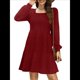 thumbnail image 2 of Vestido Estilo Babydoll Informal de Otoño con Cuello Cuadrado y Larga para Mujer. Vino Tinto L, 2 of 7