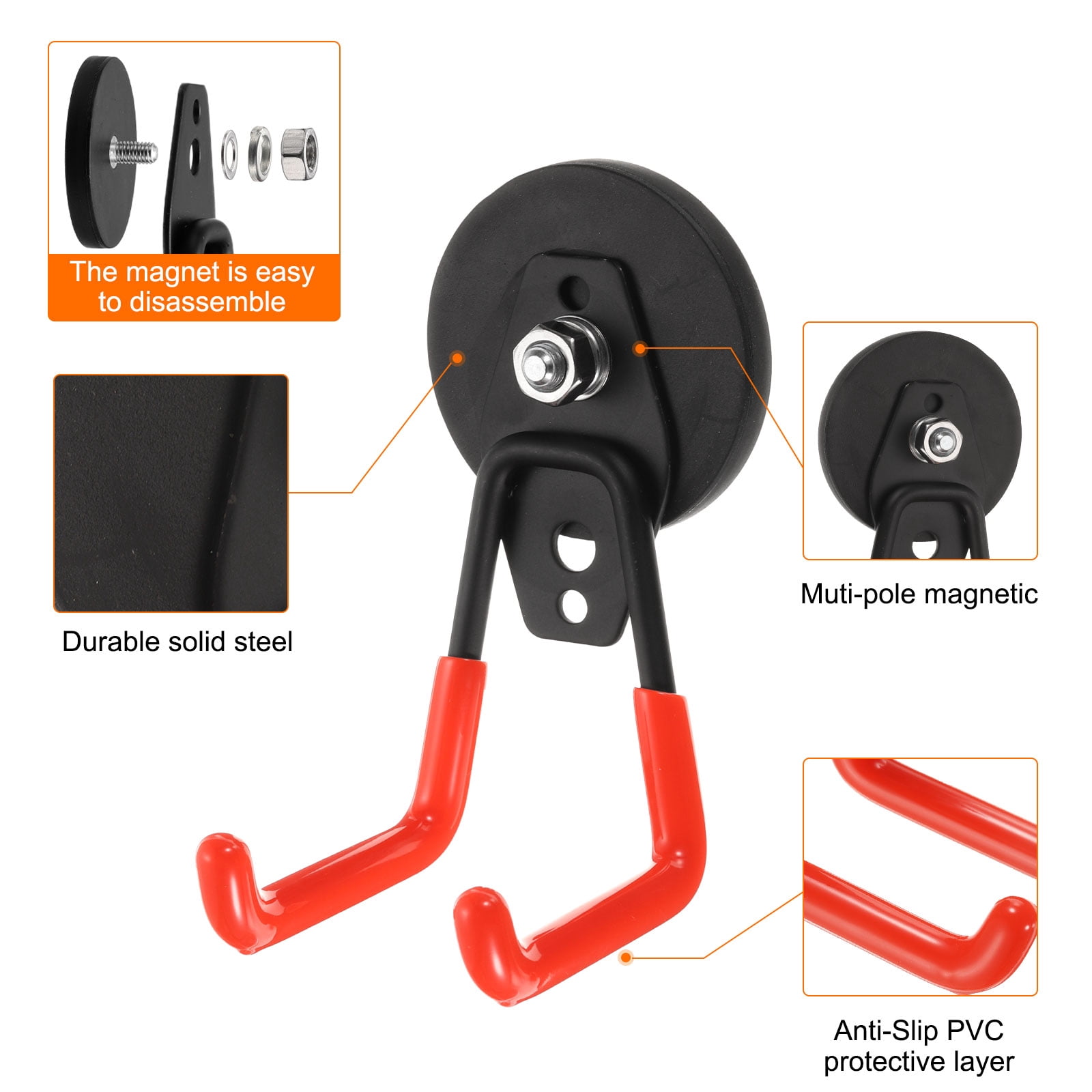Uxcell 6pcs Storage Magnetic Hooks 2.6" Utility Storage Hooks for Metal Cabinet Garage Tools Cords, Orange