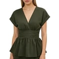 thumbnail image 2 of Endives Womens Short Sleeve T- Shirt V Neck Ruched Waist Peplum Top Chic Daily Wear Casual Blouse Summer Outfit, 2 of 6