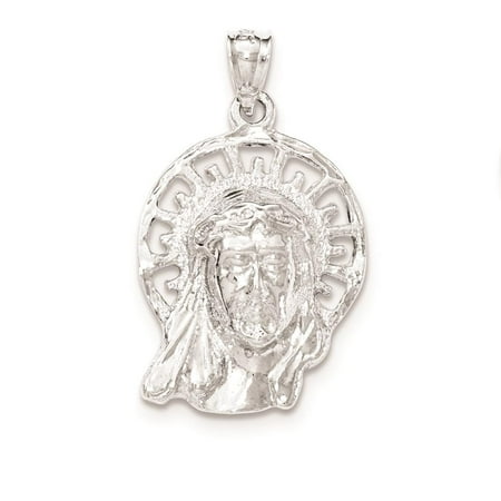 925 Sterling Silver Polished & Textured Jesus Head Open-back Charm Pendant