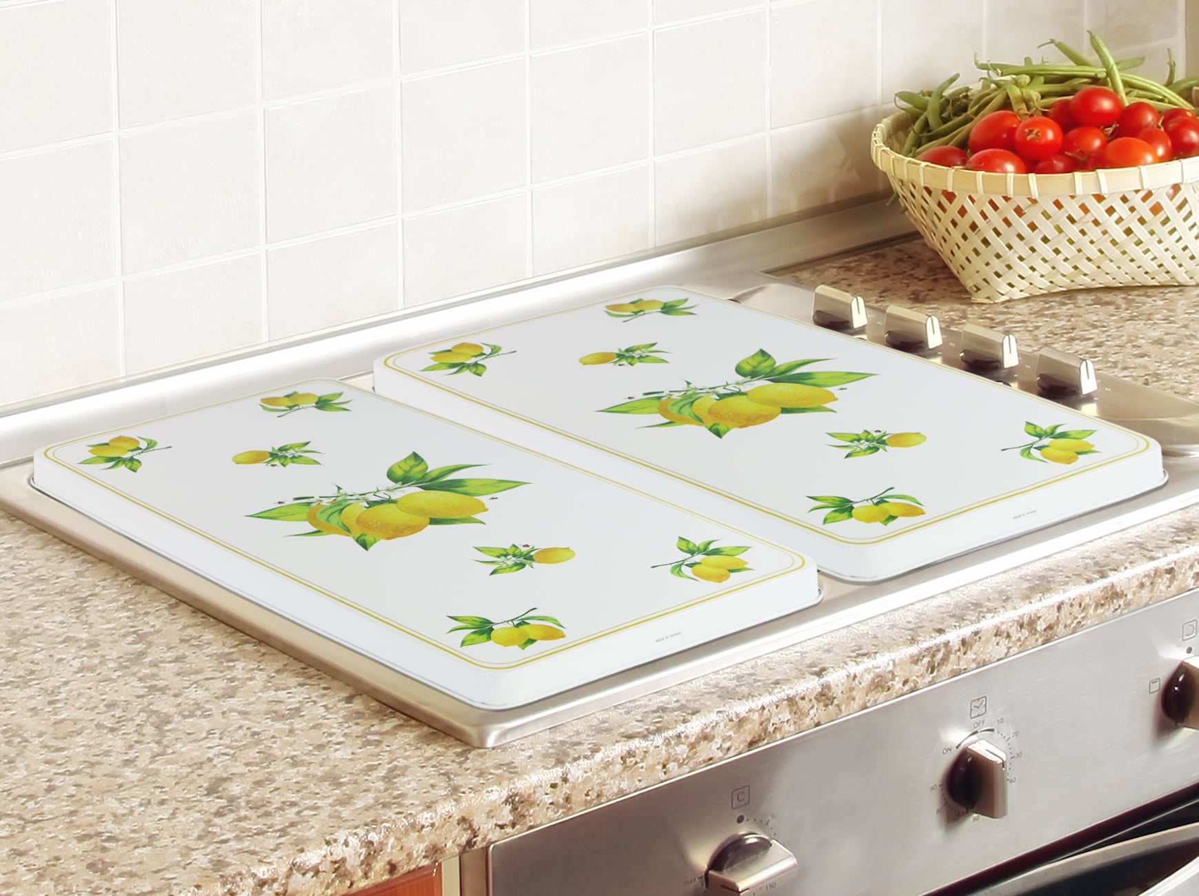 Rectangular Stovetop Burner Cover Set of 2, Fresh Lemons