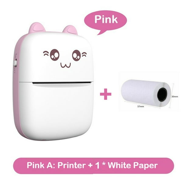Mini Pocket Thermal Printer Bluetooth Mobile Phone Label Photos Printing Machine(Pink & 5 rolls of white printing paper)