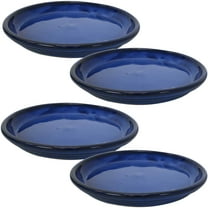Sunnydaze 14.25" Round Imperial Blue Ceramic Outdoor Flower Pot Saucer 4-Count