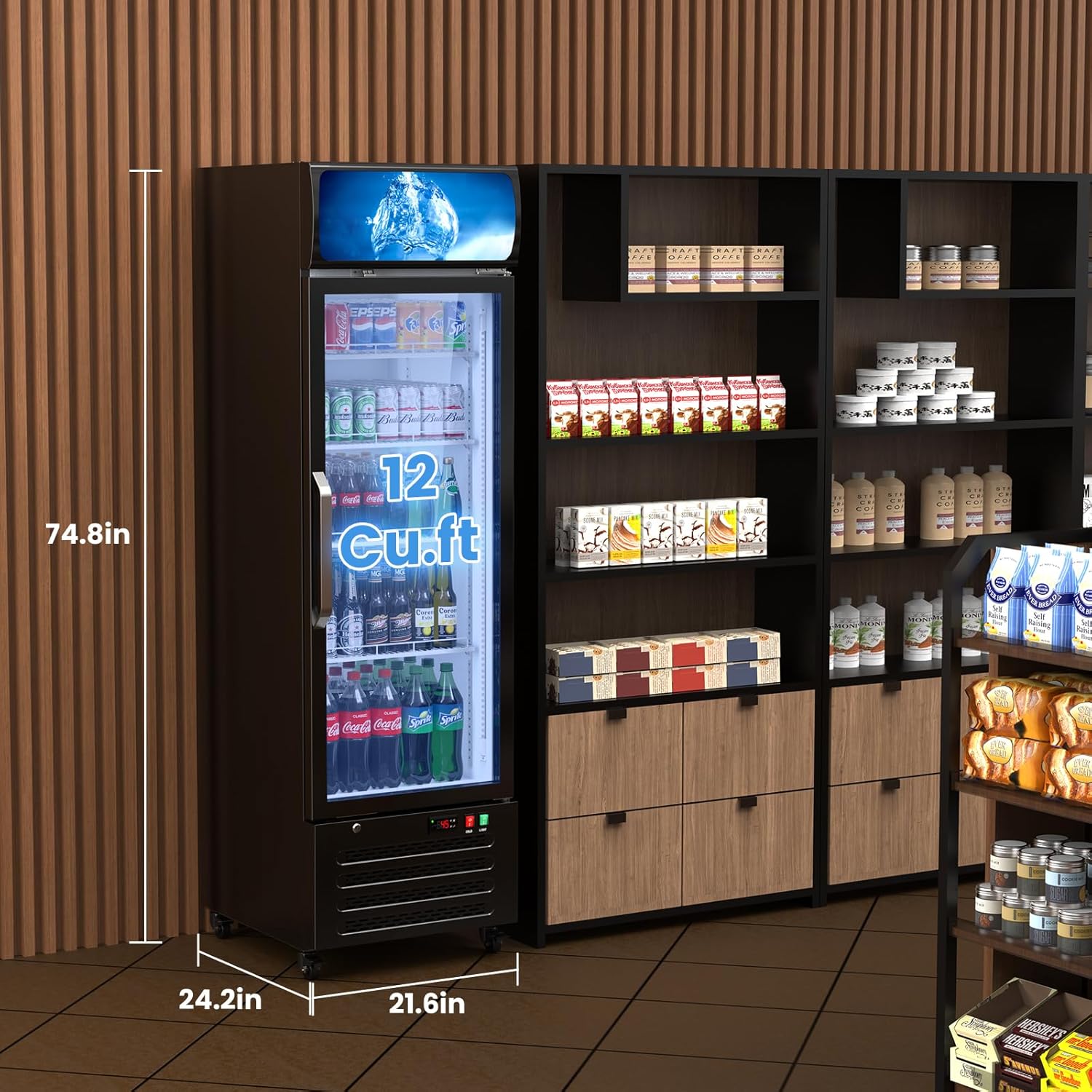 XUTUMM 12 cu ft Commercial Beverage Refrigerator, Glass Door Display Cooler Merchandiser with LED Light, Freestanding Compact Fridge for Shop Restaurant Business Use