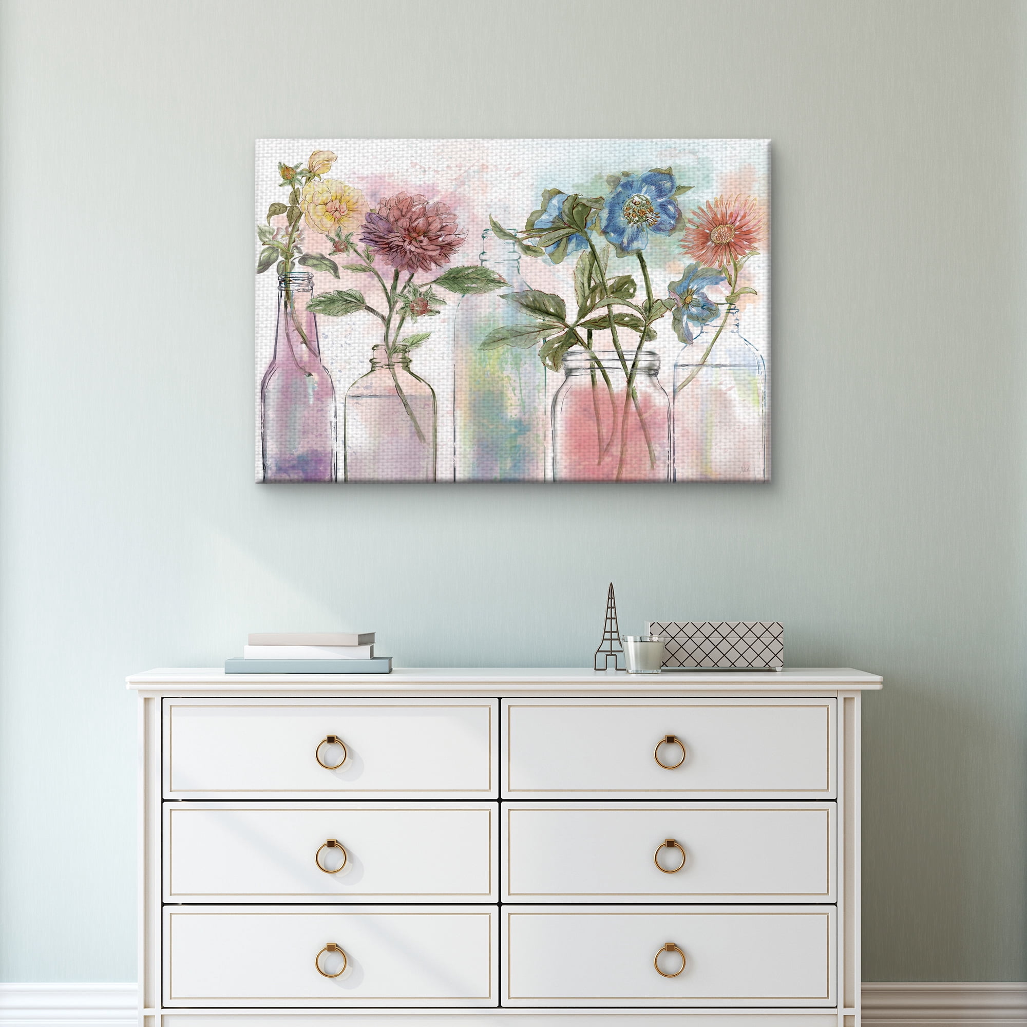 Masterpiece Art Gallery Vintage Bottle Collection Flowers By Sandy Doonan Canvas Art Print 24" x 36"