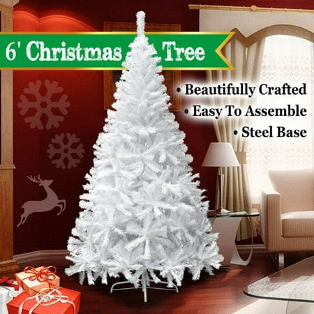 Strong Camel NEW White Artificial Christmas Tree 6 ft Spruce Metal Stand Folding Realistic PINE-750
