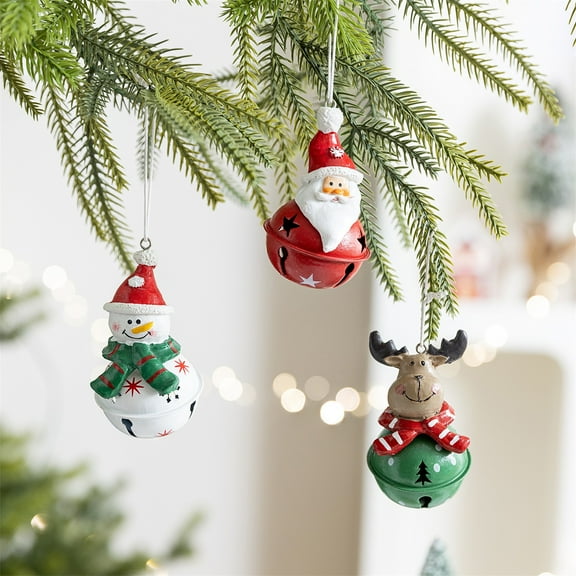 3 Pack Christmas Bell Ornaments Set Santa Claus Snowman Reindeer Christmas Tree Hanging Decorations for Party Red White Green Jingle Bells Ornaments Christmas Home Decorations