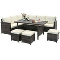 thumbnail image 1 of Gymax 7PCS Wicker Patio Conversation Furniture Set Sectional Sofa Set w/ White Cushions, 1 of 6