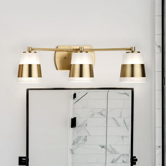 Luxury Modern Bath Light, Small Size: 7''H x 6.75''W, with Mid Century Modern Style Elements, Vintage Brass Finish, UHP4647 from the Rheine Collection by Urban Ambiance
