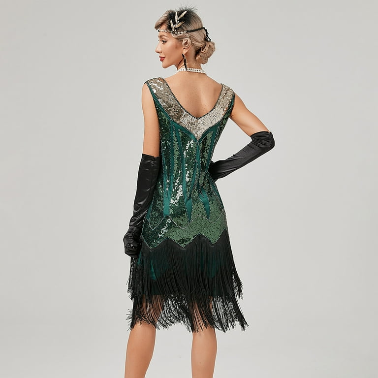 slim fit dress slacks Green 20s Gatsby Flapper Dress | Latin Dance Dress | Pretty Eccentric main image 0