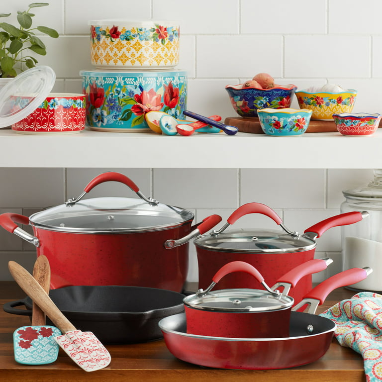  The Pioneer Woman Vintage Speckle 24-Piece Mother's Day Cookware  Combo Set (Red): Home & Kitchen