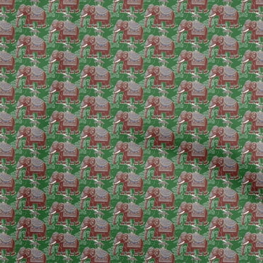 oneOone Polyester Spandex Green Fabric Kalamkari Sewing Craft Projects Fabric Prints By Yard 56 Inch Wide