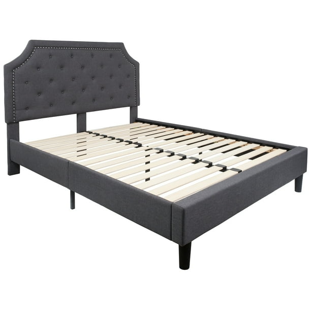 7 Gray And Off White Button Tufted Upholstered Platform Bed With Arched Headboard Queen Size Walmart Com Walmart Com