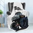 thumbnail image 4 of Cars Soft Flannel Fleece Throw Blanket, Popular Large Suspension Monster Truck Dead Skull Pirate Flag Off to Road Art, Cozy Plush for Indoor and Outdoor Use, 50" x 70", Cadet Blue White, by Ambesonne, 4 of 5