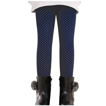 

Aofany Fall Winter Girls Elastic Leggings Fashion Dot Printed Brushed Warm Casual Plush Pants Bottoms Trousers