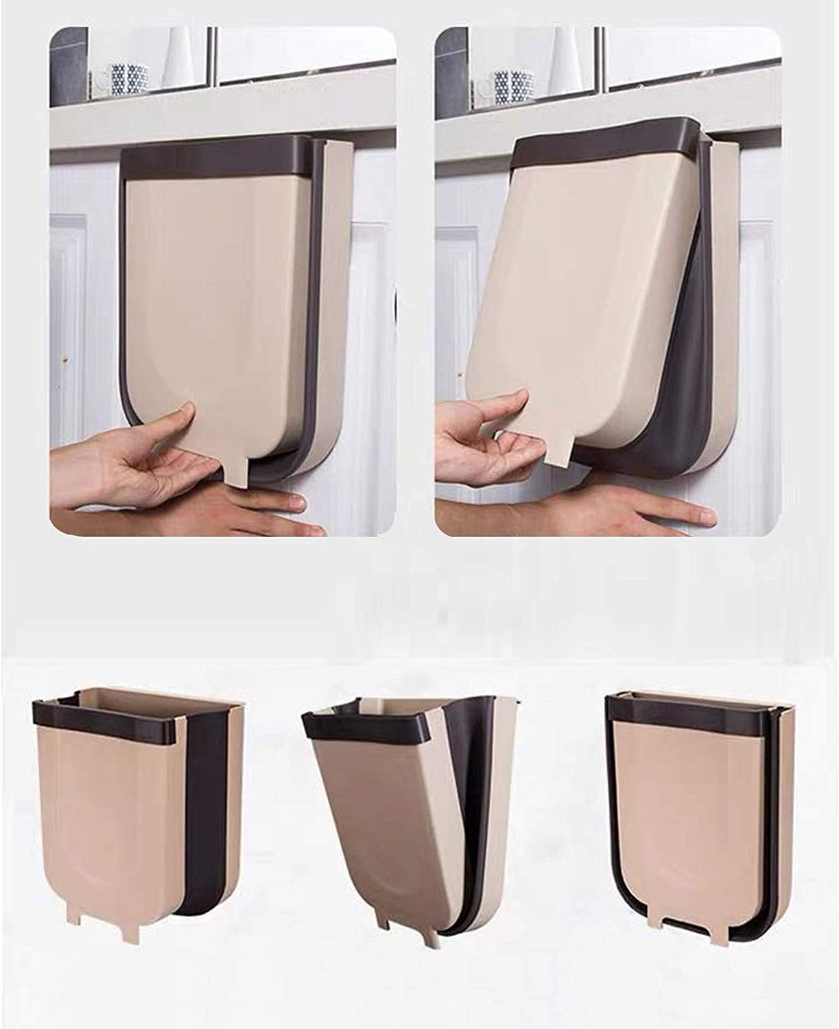 9L//2.3 Gallon LEAO Kitchen Hanging Trash Can Blue+Black Collapsible Trash Bin Small Compact Garbage Can Attached to Cabinet Door Kitchen Drawer Bedroom Dorm Room Car Waste Bin