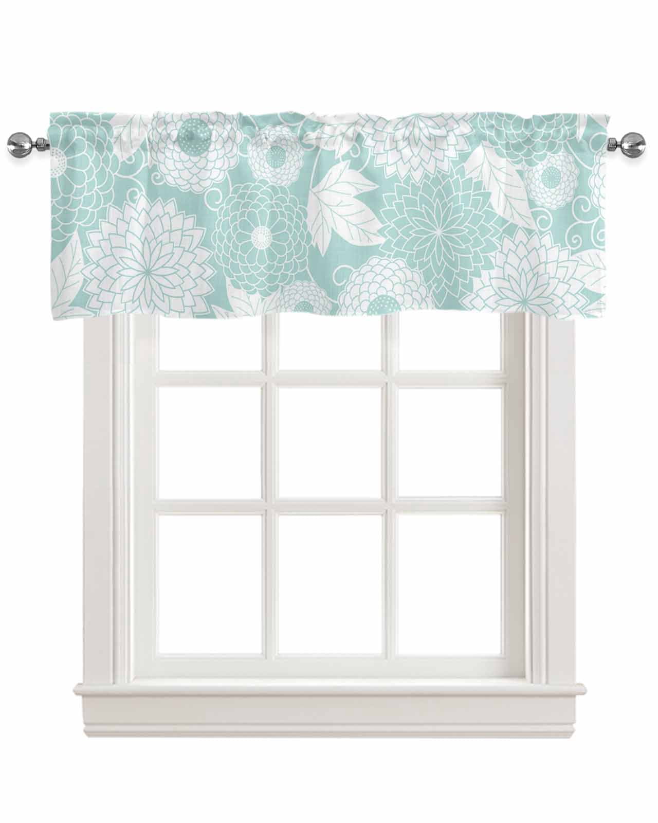 Faux Linen Valances for Windows Light Green Abstract Floral Pattern Curtains Valance Light Filtering Rod Pocket Small Window Treatment for Kitchen Living Room Bedroom 42x18In