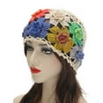 thumbnail image 2 of DLAPL Women's Cotton Crochet Floral Cutout Beanie Hat Handmade Knit Summer Skull Cap (Flowers Beige), 2 of 3