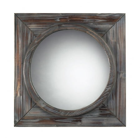 Round Wall Mirror Set Into Square Wood Frame Made Of In Brown Round Wall Mirror Set Into Square Wood