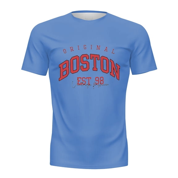 Bibifish Mens Boston Graphic T-Shirts Vintage College Style Breathable Short Sleeve Undershirt Casual Streetwear Daily Wear Crewneck Tee Tops
