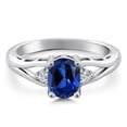 thumbnail image 3 of Gem Stone King 925 Sterling Silver Blue Created Sapphire and White Lab Grown Diamond 3 Stone Engagement Ring for Women | 1.68 Cttw | Oval 8X6MM | Round 2MM | Gemstone September Birthstone | Size 5, 3 of 6