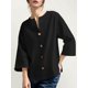 thumbnail image 3 of QUTETN Solid Color V-Neck Linen Shirt Women'S Casual Loose Button Shirt Top, 3 of 4
