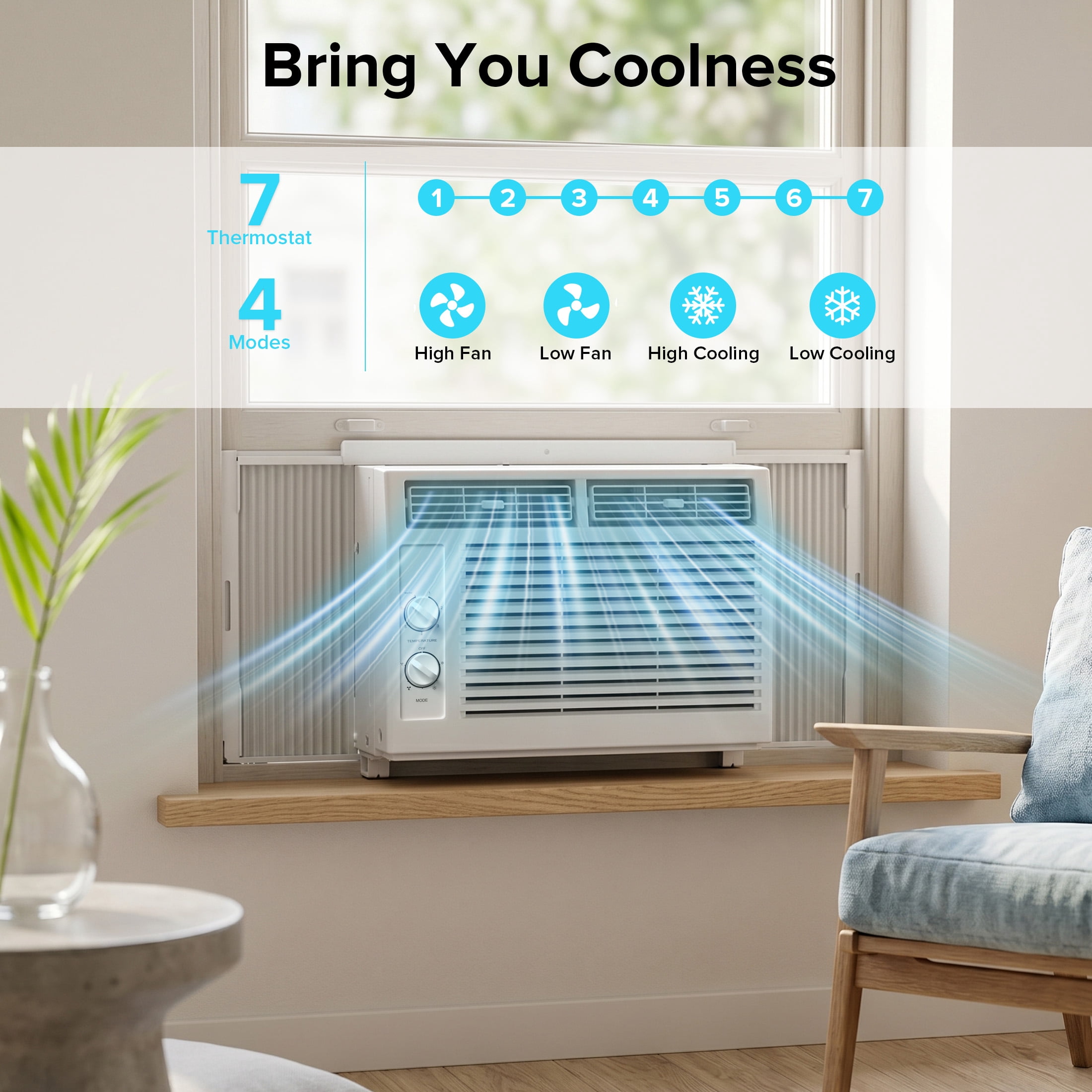KISSAIR 5,000 BTU 115V U Shaped Window Air Conditioner, for Small Room AC Unit air conditioner Easy Installation, Cools up to 150 Sq. Ft