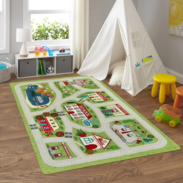 Alfombra LIVEBOX Verde para Niños para Sala de Juegos Lavable 120x180cm