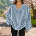 thumbnail image 2 of BUIGTTKLOP Flannel Sweatshirts for Women Long Sleeve Shirts Casual V Neck Pullover Top Solid Color Soft Comfy Tops, 2 of 6