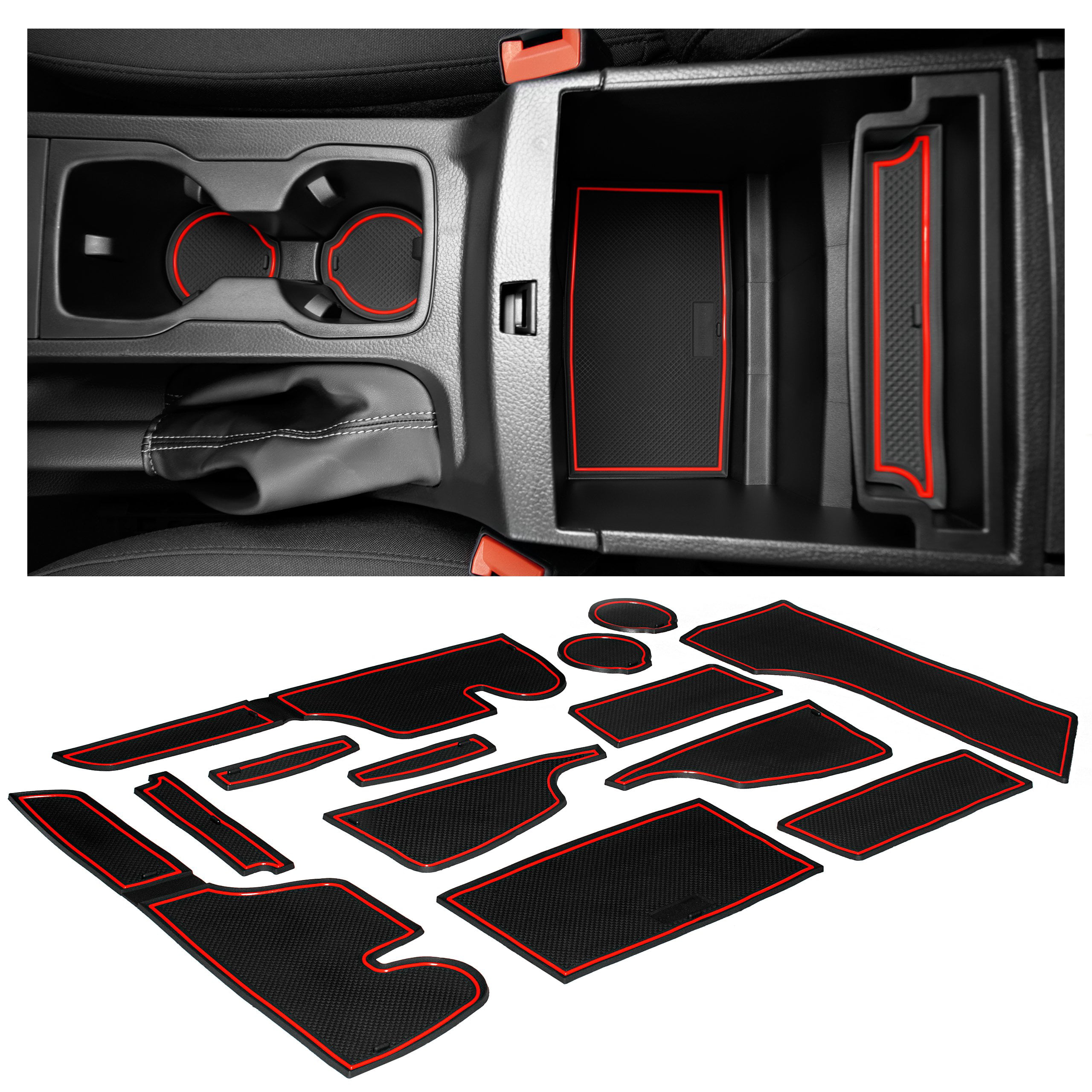 Red Trim, SuperCrew, 5 Passenger 13pcs/Set Auovo Door Mats for Ford Ranger Accessories 2019 2020 2021 Interior Custom Fit Door Compartment Cup Holder Center Console Anti Dust Mats Inserts