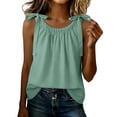 thumbnail image 2 of WHLBF Tank Tops for Women Round Neck Sleeveless Fashionable Solid Color Tie Strap Cotton Linen Top Tank Green M, 2 of 8