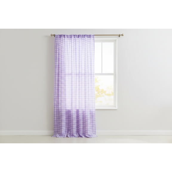 Poplin Gingham Checkered Window Curtain 56 Inch Wide Lavender
